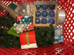 Our shopping supplies for decorations. Can't wait to show off our lovely Visiting Angels-themed wreath!